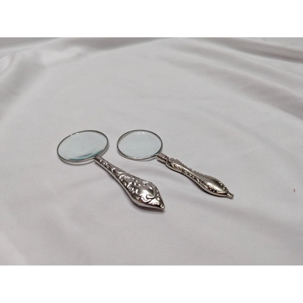 Vintage Ornate Magnifying Glass Pair Decorative Silver Tone Desk Accessories